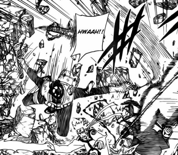 [Naruto] Chapter 595 - Tobi’s Mask Cracks!: Naruto’s Mini Bijuu Dama Might-guy-helps-naruto-against-tobi-e1343206919853