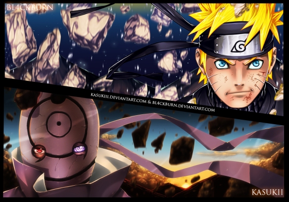 [Naruto] Chapter 595 - Tobi’s Mask Cracks!: Naruto’s Mini Bijuu Dama Naruto_595___naruto_and_tobi_by_kasukiii-d58rvlw