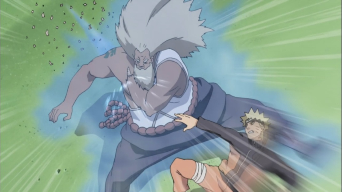 Naruto's Rasengan pushes Raikage hand into weak spot