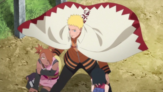 Naruto saves Chocho and Sarada